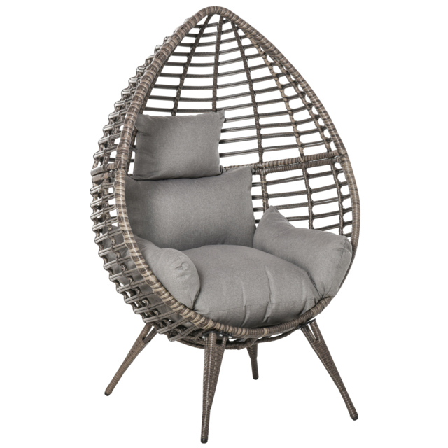 Outsunny Outdoor Indoor Rattan Egg Chair Wicker Weave Teardrop Chair with Cushion Grey - image 1