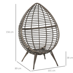 Outsunny Outdoor Indoor Rattan Egg Chair Wicker Weave Teardrop Chair with Cushion Grey - thumbnail 3