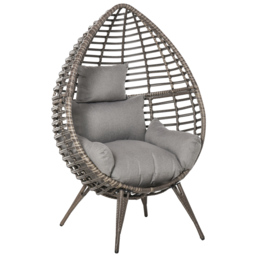 Outsunny Outdoor Indoor Rattan Egg Chair Wicker Weave Teardrop Chair with Cushion Grey - thumbnail 1