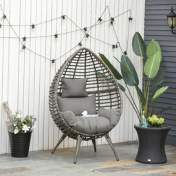 Outsunny Outdoor Indoor Rattan Egg Chair Wicker Weave Teardrop Chair with Cushion Grey - thumbnail 2