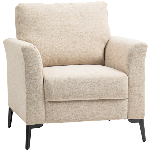 HOMCOM Modern Armchair, Linen Fabric Upholstered Accent Chair with Metal Legs, Wood Frame, Scratch-Resistant Treatment and Padded Cushion, Beige - Aosom UK - image 1