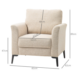 HOMCOM Modern Armchair, Linen Fabric Upholstered Accent Chair with Metal Legs, Wood Frame, Scratch-Resistant Treatment and Padded Cushion, Beige - Aosom UK - thumbnail 3