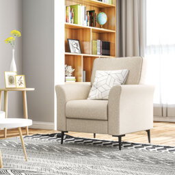 HOMCOM Modern Armchair, Linen Fabric Upholstered Accent Chair with Metal Legs, Wood Frame, Scratch-Resistant Treatment and Padded Cushion, Beige - Aosom UK - thumbnail 8