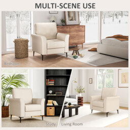 HOMCOM Modern Armchair, Linen Fabric Upholstered Accent Chair with Metal Legs, Wood Frame, Scratch-Resistant Treatment and Padded Cushion, Beige - Aosom UK - thumbnail 7