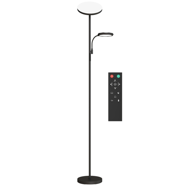 HOMCOM Mother and Child Uplighter Floor Lamp for Living Room, Stepless Dimmable Standing Lamp with 4 Scene Modes, 2700K-6500K Colour Temperature, 4 Brightness Levels, Remote & Touch Control, Black - image 1
