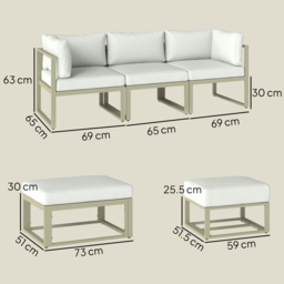 Outsunny Garden Daybed, 6 Piece Outdoor Sectional Sofa Set, Aluminium Patio Conversation Furniture Set with Coffee Table - thumbnail 3