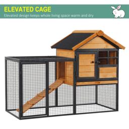 PawHut Wood-metal Guinea Pigs Hutches Elevated Pet Bunny House Rabbit Cage with Slide-Out Tray Outdoor - thumbnail 9