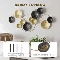 HOMCOM Metal Wall Art, Modern Hanging Wall Decor with Multi-Disc Design for Living Room - thumbnail 5
