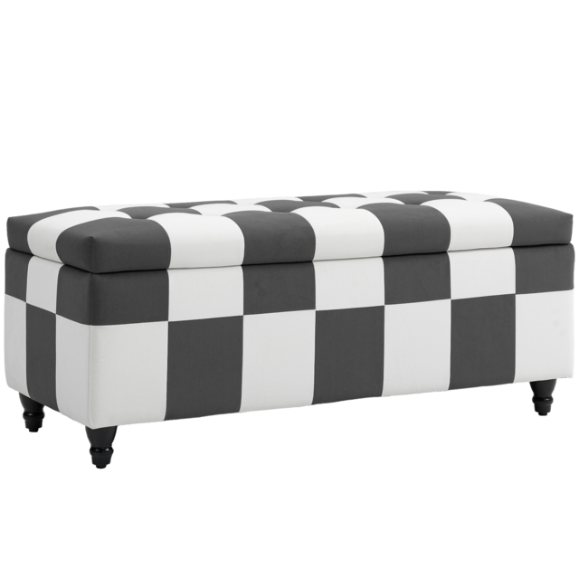 HOMCOM 114 x 47 x 47cm Velvet Storage Ottoman, Button-tufted Footstool Box, Toy Chest with Lid for Living Room, Bedroom, Dark Grey and White - image 1