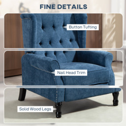 HOMCOM 150° Reclining Vintage Armchair, with footrest, Royal Blue - thumbnail 6