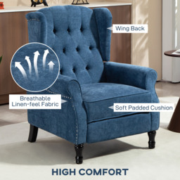 HOMCOM 150° Reclining Vintage Armchair, with footrest, Royal Blue - thumbnail 5