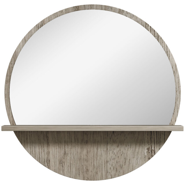 kleankin 45cm Round Home Mirror, with Shelf - Grey Wood-Effect - Aosom UK - image 1