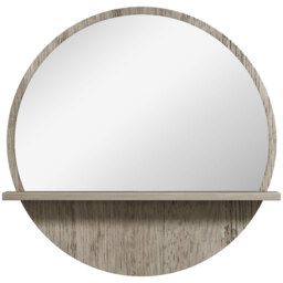 kleankin 45cm Round Home Mirror, with Shelf - Grey Wood-Effect - Aosom UK - thumbnail 1