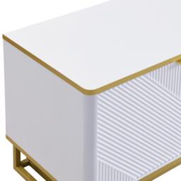 Modern TV Cabinet with 4 Geometric Embossed Doors and Open Top Shelf, Spacious TV Stand with Hidden Storage, 160L x 37.5W x 48H cm, White - Aosom UK - thumbnail 6