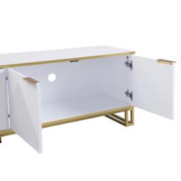Modern TV Cabinet with 4 Geometric Embossed Doors and Open Top Shelf, Spacious TV Stand with Hidden Storage, 160L x 37.5W x 48H cm, White - Aosom UK - thumbnail 8