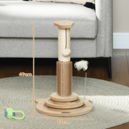 PawHut Scratching Post, 5 in 1 Cat Post with Sisal Post, Track Ball Toy, Self Grooming Brush, Hanging Toy Ball, Feather, Oak - Aosom UK - thumbnail 3