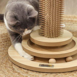 PawHut Scratching Post, 5 in 1 Cat Post with Sisal Post, Track Ball Toy, Self Grooming Brush, Hanging Toy Ball, Feather, Oak - Aosom UK - thumbnail 7