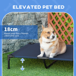 PawHut Raised Dog Bed Cat Elevated Lifted Portable Camping w/ Metal Frame for Large Dogs, Blue - Aosom UK - thumbnail 4