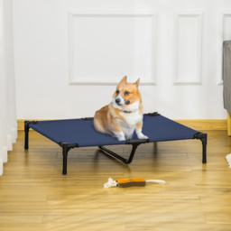 PawHut Raised Dog Bed Cat Elevated Lifted Portable Camping w/ Metal Frame for Large Dogs, Blue - Aosom UK - thumbnail 2