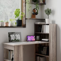 HOMCOM 120cm Modern Computer Desk Bookshelf Study Table Workstation PC Laptop Writing Home Office 6 Shelves, Grey Wood-Effect - thumbnail 8