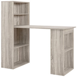 HOMCOM 120cm Modern Computer Desk Bookshelf Study Table Workstation PC Laptop Writing Home Office 6 Shelves, Grey Wood-Effect