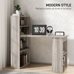 HOMCOM 120cm Modern Computer Desk Bookshelf Study Table Workstation PC Laptop Writing Home Office 6 Shelves, Grey Wood-Effect - thumbnail 4