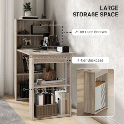 HOMCOM 120cm Modern Computer Desk Bookshelf Study Table Workstation PC Laptop Writing Home Office 6 Shelves, Grey Wood-Effect - thumbnail 5
