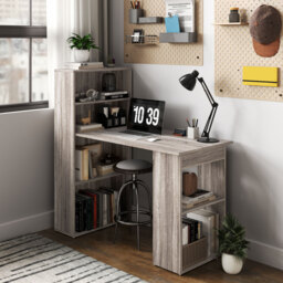 HOMCOM 120cm Modern Computer Desk Bookshelf Study Table Workstation PC Laptop Writing Home Office 6 Shelves, Grey Wood-Effect - thumbnail 7