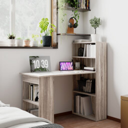 HOMCOM 120cm Modern Computer Desk Bookshelf Study Table Workstation PC Laptop Writing Home Office 6 Shelves, Grey Wood-Effect - thumbnail 2