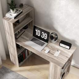 HOMCOM 120cm Modern Computer Desk Bookshelf Study Table Workstation PC Laptop Writing Home Office 6 Shelves, Grey Wood-Effect - thumbnail 9
