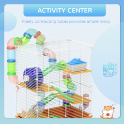 PawHut 5 Tier Hamster Cage Carrier Habitat w/ Exercise Wheels, Tunnel, Orange - Aosom UK - thumbnail 4