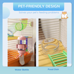 PawHut 5 Tier Hamster Cage Carrier Habitat w/ Exercise Wheels, Tunnel, Orange - Aosom UK - thumbnail 5
