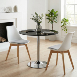 HOMCOM Round Bar Table, Modern Dining Table with Tempered Glass Top and Steel Frame for 4, 70 x 70 x 75.5cm, Black - thumbnail 2