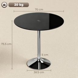 HOMCOM Round Bar Table, Modern Dining Table with Tempered Glass Top and Steel Frame for 4, 70 x 70 x 75.5cm, Black - thumbnail 3