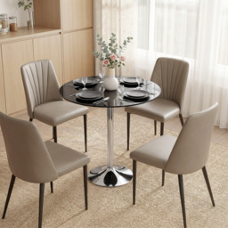 HOMCOM Round Bar Table, Modern Dining Table with Tempered Glass Top and Steel Frame for 4, 70 x 70 x 75.5cm, Black - thumbnail 7