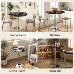 HOMCOM Round Bar Table, Modern Dining Table with Tempered Glass Top and Steel Frame for 4, 70 x 70 x 75.5cm, Black - thumbnail 6