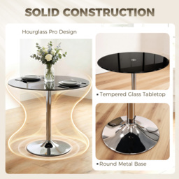 HOMCOM Round Bar Table, Modern Dining Table with Tempered Glass Top and Steel Frame for 4, 70 x 70 x 75.5cm, Black - thumbnail 4