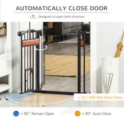 PawHut Dog Gate w/ Cat Door Pet Safety Gate, Auto Close Double Locking Pine Wood Decoration, for Doorways Stairs Indoor, 74-80 cm, Black - Aosom UK - thumbnail 5