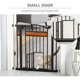 PawHut Dog Gate w/ Cat Door Pet Safety Gate, Auto Close Double Locking Pine Wood Decoration, for Doorways Stairs Indoor, 74-80 cm, Black - Aosom UK - thumbnail 7