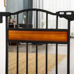 PawHut Dog Gate w/ Cat Door Pet Safety Gate, Auto Close Double Locking Pine Wood Decoration, for Doorways Stairs Indoor, 74-80 cm, Black - Aosom UK - thumbnail 8