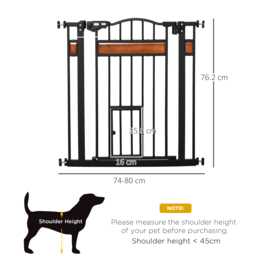 PawHut Dog Gate w/ Cat Door Pet Safety Gate, Auto Close Double Locking Pine Wood Decoration, for Doorways Stairs Indoor, 74-80 cm, Black - Aosom UK - thumbnail 3