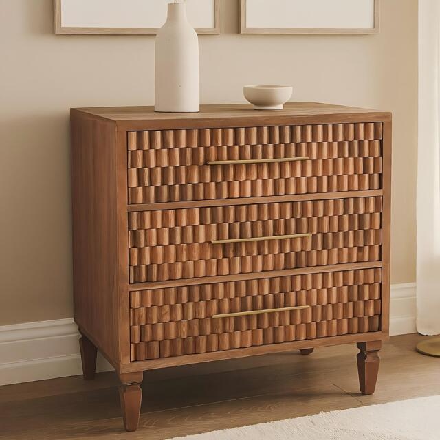 Bedside Chest with 3 Drawers, Bedside Cabinet with Mango Wood for Easy Storage, Brown - Aosom UK - image 1