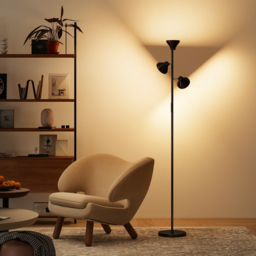 HOMCOM Three-Lamp Multi-Adjustable Floor Light - Black - thumbnail 2