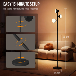 HOMCOM Three-Lamp Multi-Adjustable Floor Light - Black - thumbnail 8