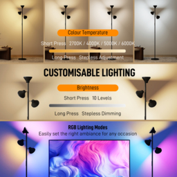 HOMCOM Three-Lamp Multi-Adjustable Floor Light - Black - thumbnail 4