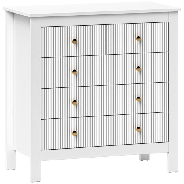 HOMCOM Chest of Five Drawers, Elegant Bedroom Storage Cabinet, White - Aosom UK - image 1