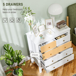 HOMCOM Chest of Five Drawers, Elegant Bedroom Storage Cabinet, White - Aosom UK - thumbnail 4
