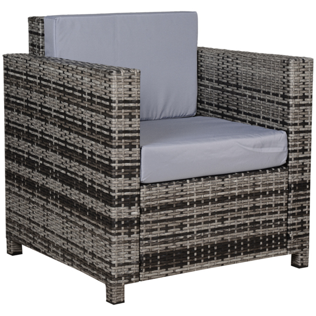 Outsunny Rattan Garden Armchair 10cm Thick Padded Cushion Outdoor All-Weather PE Wicker Garden Armchair with Armrests, Grey - Aosom UK - image 1