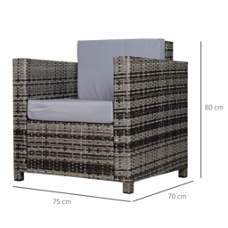 Outsunny Rattan Garden Armchair 10cm Thick Padded Cushion Outdoor All-Weather PE Wicker Garden Armchair with Armrests, Grey - Aosom UK - thumbnail 3