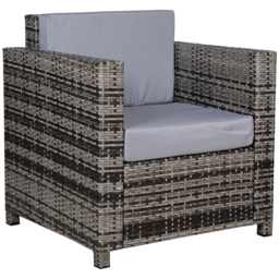 Outsunny Rattan Garden Armchair 10cm Thick Padded Cushion Outdoor All-Weather PE Wicker Garden Armchair with Armrests, Grey - Aosom UK - thumbnail 1